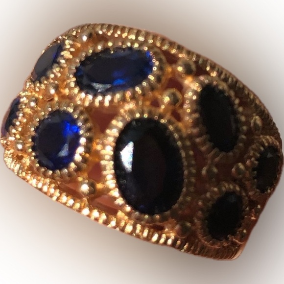 Sterling silver statement ring gold blue 925 6